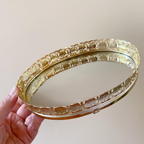 Vintage Small Gold Mirror Vanity Tray